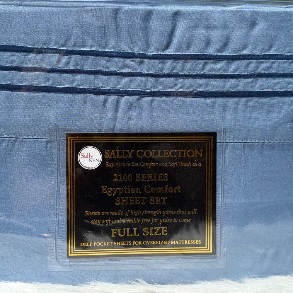 New bed sheet set, full size, 4PCS,deep pocket,blue/gray color Egyptian Comfort